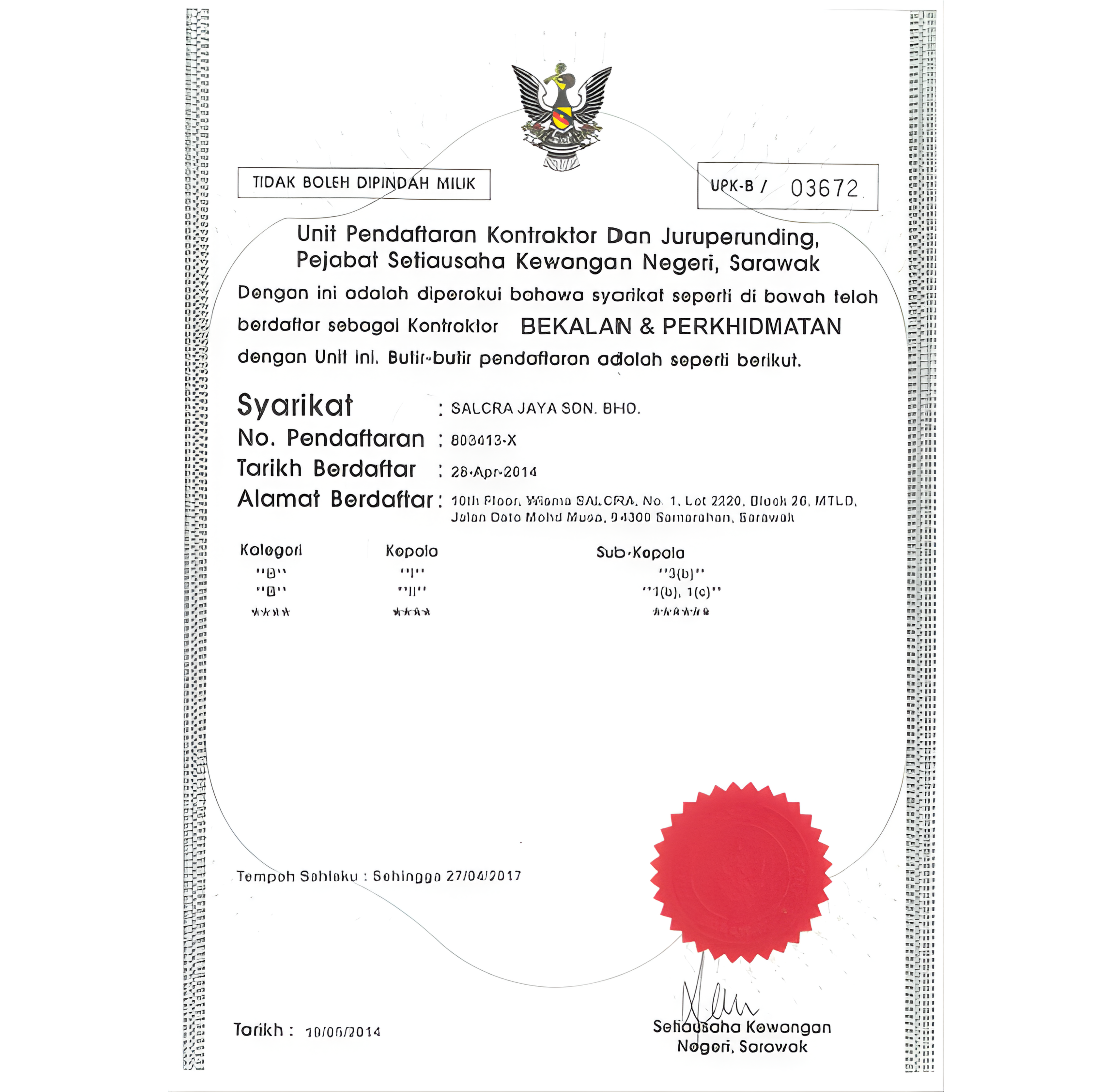 Sarawak Contractor & Consultant Registration (Bekalan & Perkhidmatan)